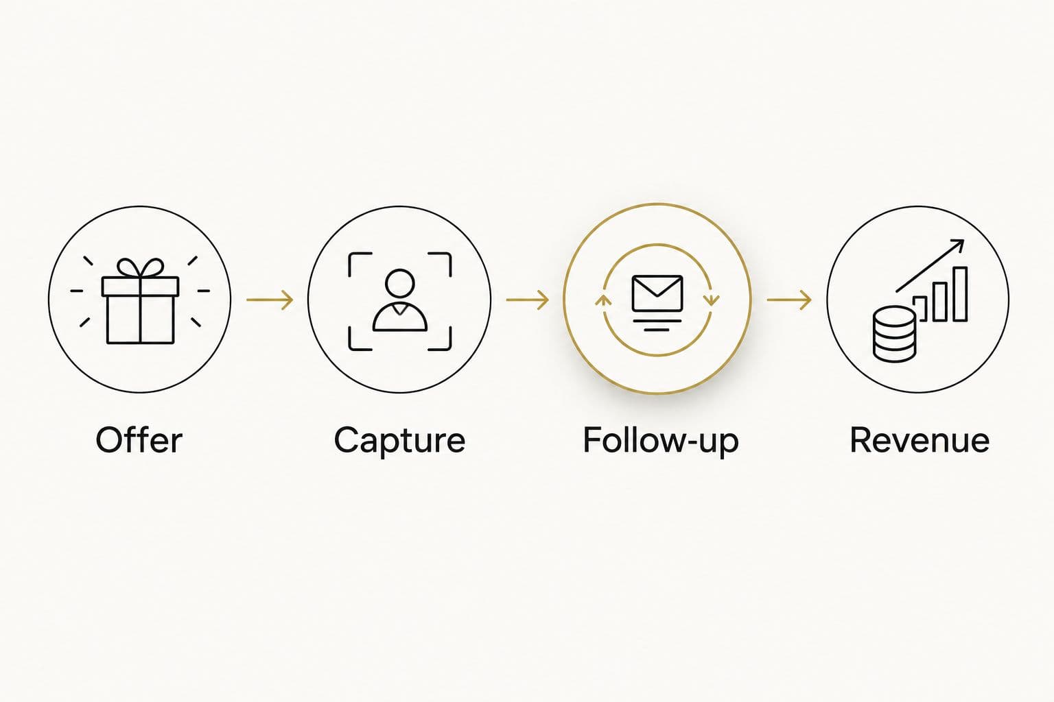 Four steps connecting the offer, capture, follow-up and revenue