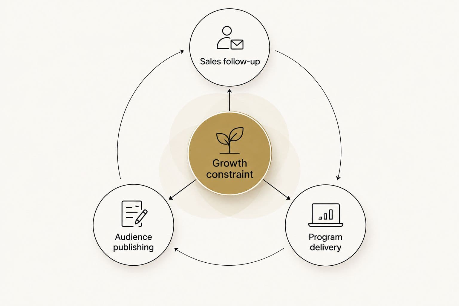 A growth constraint connected to sales follow-up, audience publishing and program delivery